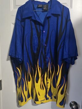 Men's Blue Flame Print Short Sleeve Shirt
